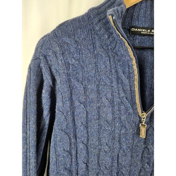 DANIELE BLASI MEN'S BLUE 1/4 ZIP SWEATER LUXURIOUS WOOL BLEND SIZE LARGE ITALY - Picture 5 of 10